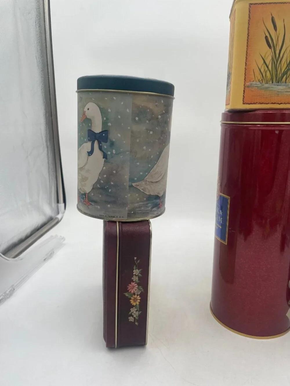 Lot of 7 Decorative Vintage Tin Containers Advertising Snack And Holiday Themes